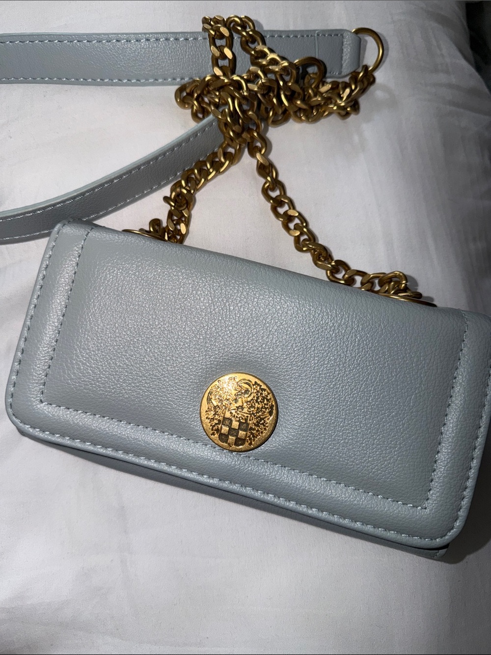 Vince Camuto Light Blue Leather Crossbody Bag with Gold Chain